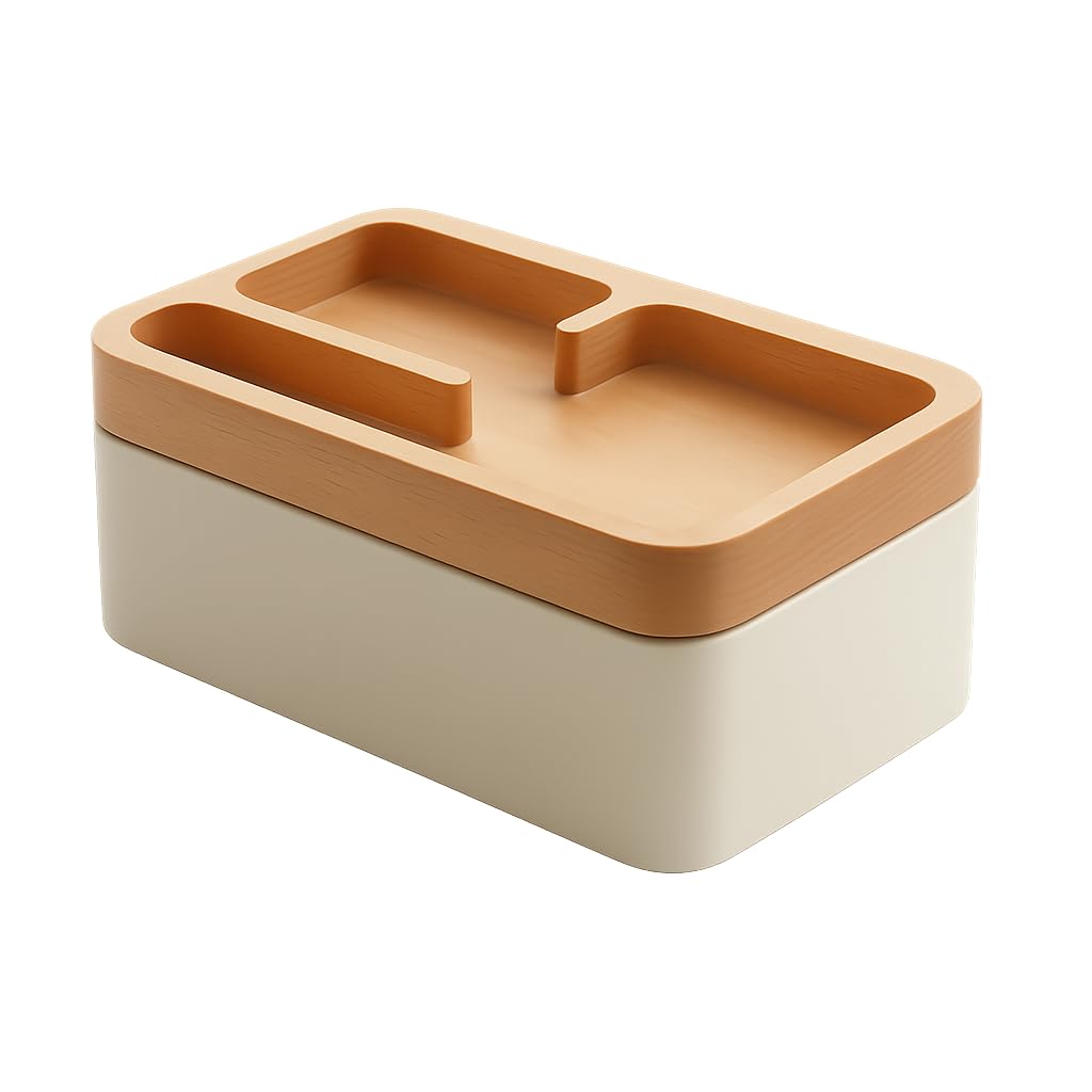 mordeco Revov Tray Box, EDC Valet Tray Box with Authentic Wood Magnetic Rotating Lid, Office Table, EDC Gear Organizer, Home Office, Desk Accessories (White)