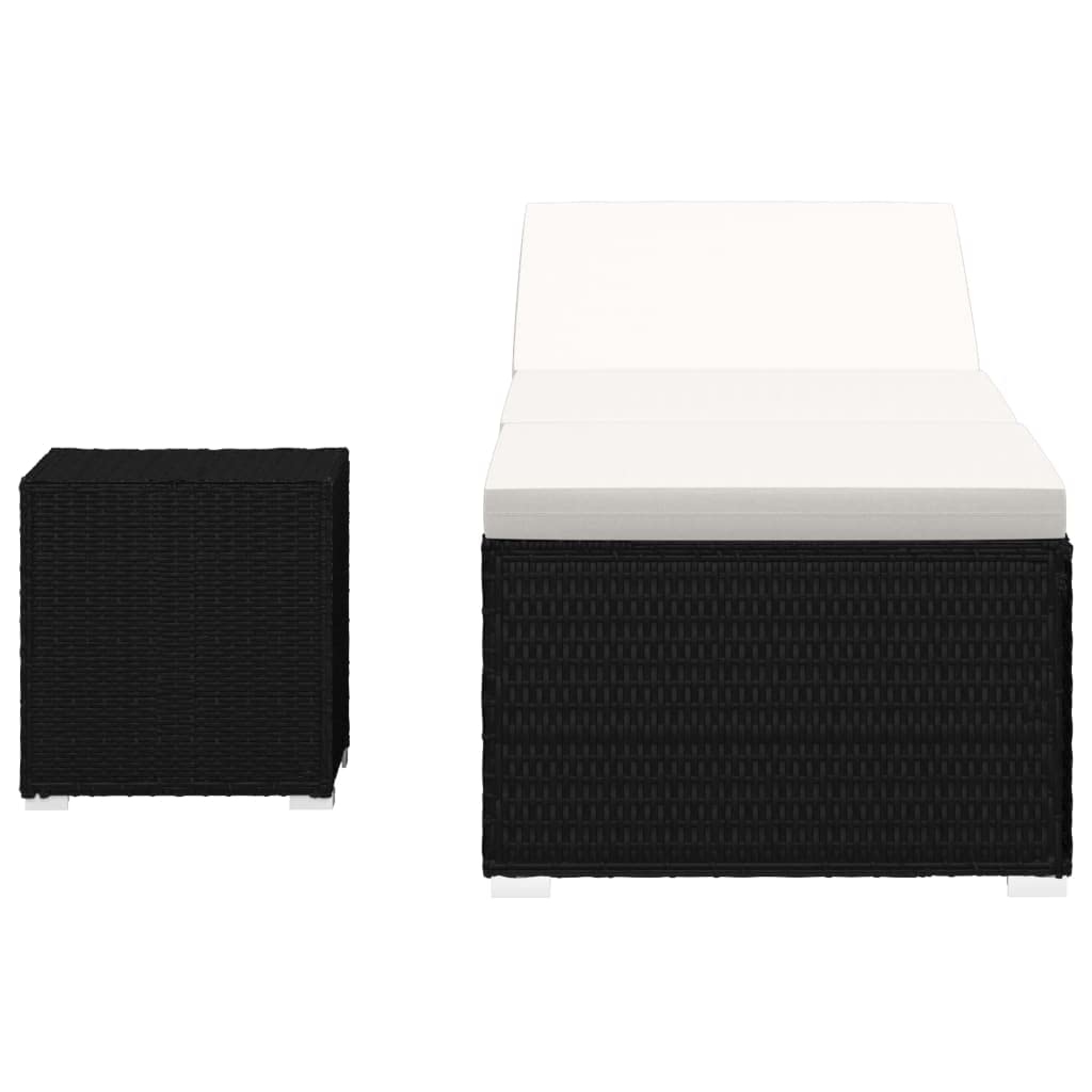 HFUDPOF Adjustable Sunbed with Side Table and Cushion, Black Sun Lounger Set with Tea Table for Outdoor Relaxation, PE Rattan Chaise Lounge