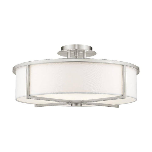 Livex Lighting 51075-91 Transitional Four Light Ceiling Mount from Wesley Collection in Pwt, Nckl, B/S, Slvr. Finish, Brushed Nickel