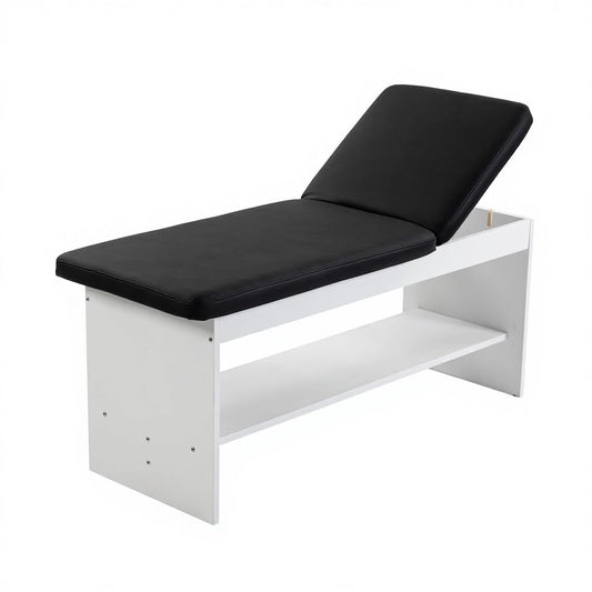 Carenovo Oak Wooden Medical Examination Table Non-Folding Professional Treatment Couch for Physiotherapy, Chiropractic & Clinic Use (Black, White)