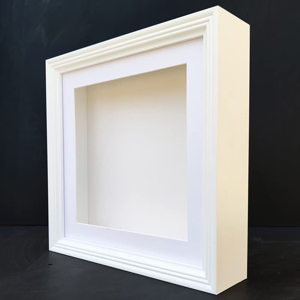 10x10 Shadow Box Frame, 3D Shadow Box Display Case with European Border, Memory Box for Baby Handprint & Footprint DIY Hand Foot Print 3D Plaster, Collages, Collections, Mementos(2-inch Depth, White)