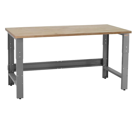 Table & Workbench: 1" Thick Solid Wood Oiled Butcher Block Top, Height Adjustable 24" D x 48" L x 30" - 36" H - by BenchPro