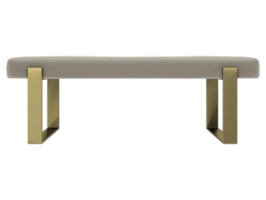 VANT Upholstered Bed Bench - Vintage Leather Dusty Taupe - Burnished Brass - Contemporary Modern, Bedroom Bench Seat, Hallway, or Entryway