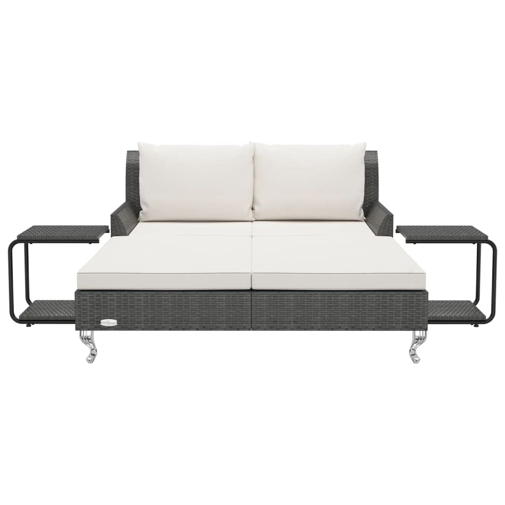 KNERPWD Garden Sun Bed for Two with Cream White Cushions, 2 Person Sun Lounger with Removable Cushions for Patio and Outdoor Relaxation