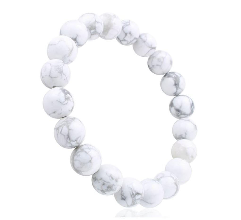 Adabele 1pc Real Natural White Howlite Gemstone Beaded Bracelet 7 inch Stretch Chakra Healing Crystal Stone Jewelry Energy Quartz Rock GB8-23