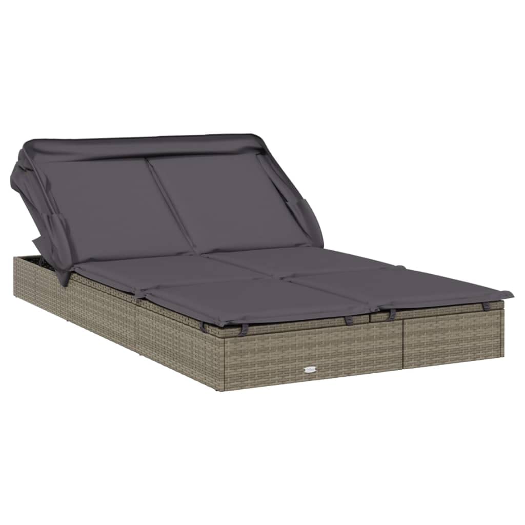 CongVVFV Grey PE Rattan Sunbed with Powder-Coated Steel Frame Double Foldable Adjustable Armrests Weather-Resistant Cushions Modern Outdoor Furniture for Patio Garden Balcony Lounging