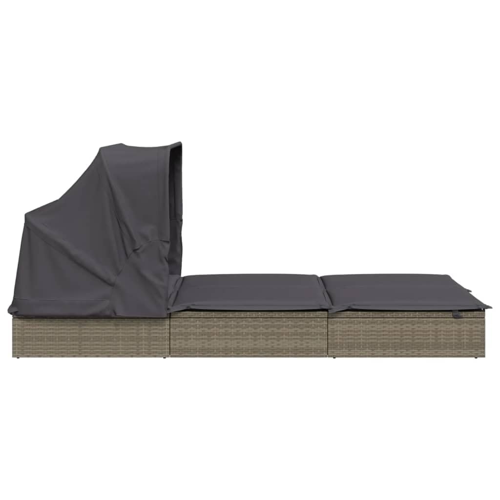 GFMGUEMV Foldable Outdoor Sunbed with Adjustable Armrests and Weather-Resistant Cushions for Two Persons, Modern Grey Patio Lounger