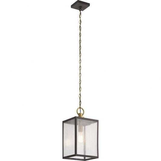 Kichler Lahden 1-Light Outdoor Convertible Pendant Light Fixture with Clear Seeded Glass in Weathered Zinc for Porch, Patio and Entryway (9" x 17.25"), 59008WZC