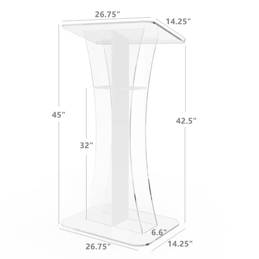 FixtureDisplays® Podium Clear Ghost Acrylic w/White Cross Easy Assembly Required 1803-310-NEW-2D