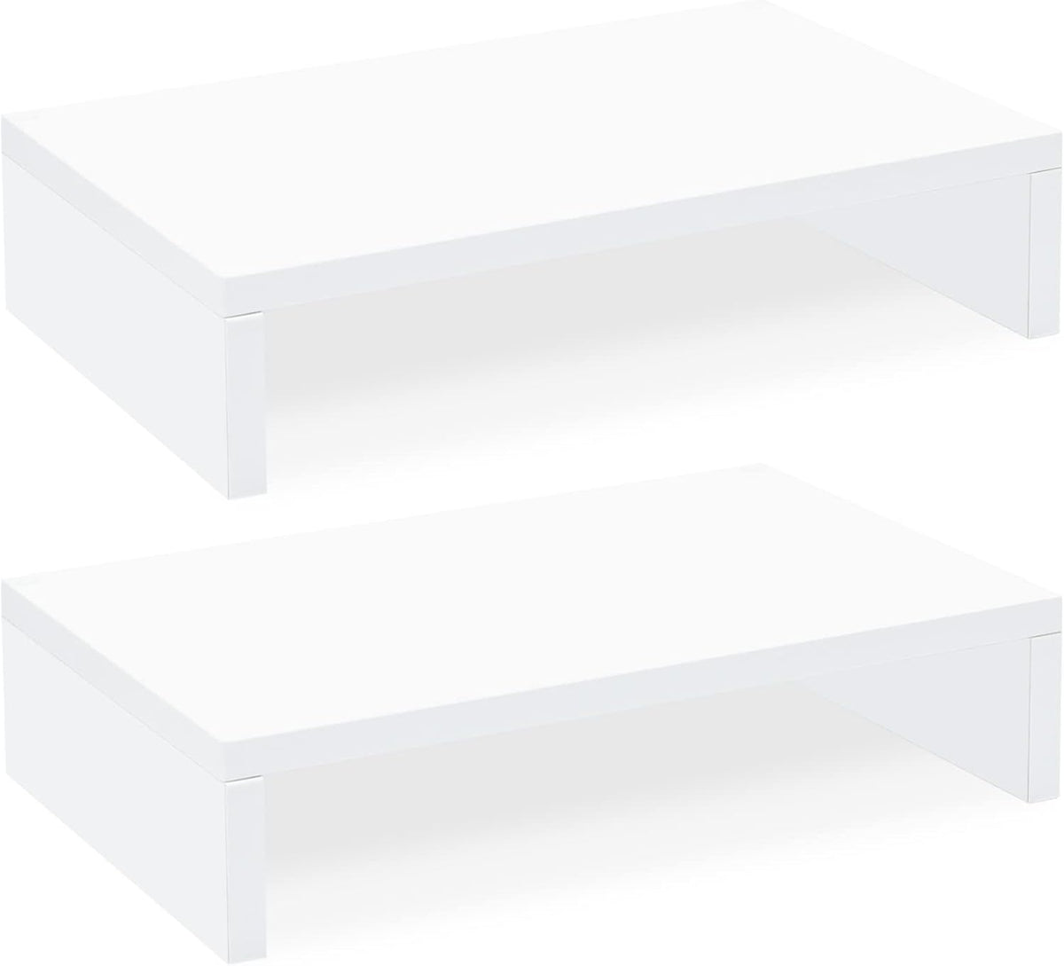 2 Pack, 2 TEAMIX White Monitor Stand Riser - Wood Tier Adjustable Dual Monitor Riser for Laptop/PC Computer Stand
