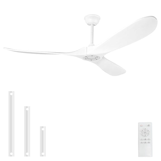 YOZZAN Solid Wood Ceiling Fans no Light,60'' White Ceiling Fan with Remote Control,DC Motor with Large Airflow,Indoor and Outdoor Ceiling Fan for Living Room,Bedroom,Patios