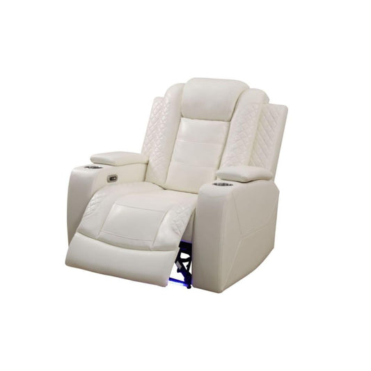 UOCFYK Electric Power Recliner Chair Living Room Furniture, Comfy Wide Lazy Home Theater Breathing Leather Seating with USB 2.0 Charging Ports, LED Light Strips (White-2)