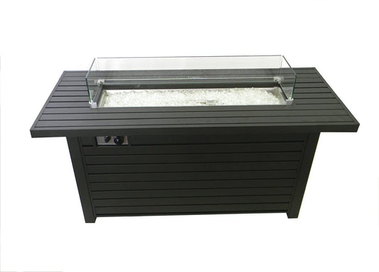 PrimeGlo 54'' Propane Fire Pit Table with Lid, Wind Screen, Fire Glass, Cover Included, Rectangular Fire Pit Table, 50000BTU, Black Mocha Finish