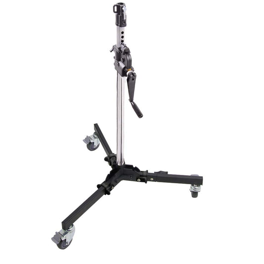 Kupo 2-Section Low Base Wind-Up Stand, Heavy Duty Crank Lift Studio Stand with Auto Self-Lock Gear Column, 1-1/8" Junior Receiver, Low Base with Braked Wheels, Max Height 7.2' - Silver (KS301812)