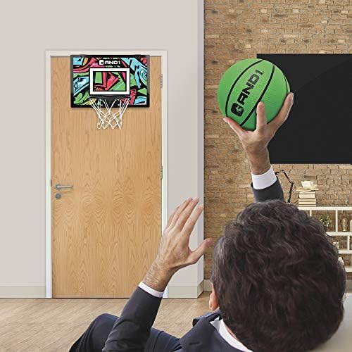 AND1 Over the Door Mini Basketball Hoop: 18x12 Shatterproof Backboard, 2 Mini Basketballs, and Hand Pump Included- Ultimate Indoor Basketball Accessory for Kids and Adults, No Tools Required