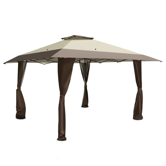 SlowSnail 13x13 Pop Up Canopy Tent, Upgraded Durable Outdoor Instant Sun Shade Canopy, Brown - Bonus 8 Stakes, 4 Guylines, 1 Roller Bag