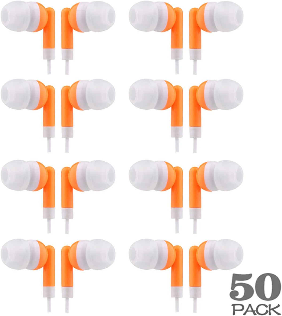 50 Pack MP3 CN-Outlet Wholesale Earbuds Bulk Headphones Individually Bagged for iPhone, Android, Player for Schools