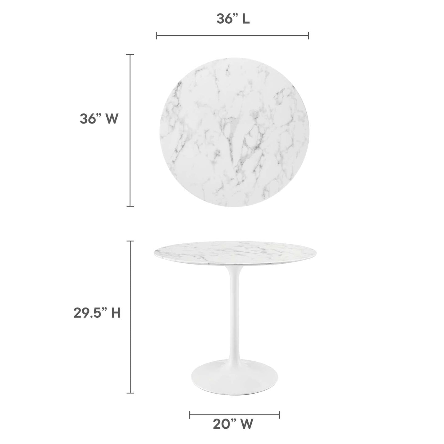 Modway Lippa Round 36" Mid-Century Modern Artificial Marble Dining Table in White