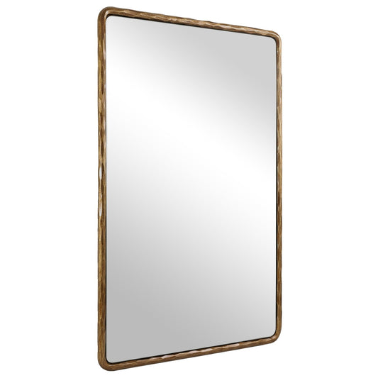 ANDY STAR Hand-Forged Gold Bathroom Mirrors for Wall, 24x36 Inch Vintage Solid Steel Metal Frame Bathroom Vanity Mirror, Antique Rounded Rectangle Wall Mirror, Hangs Horizontally or Vertically