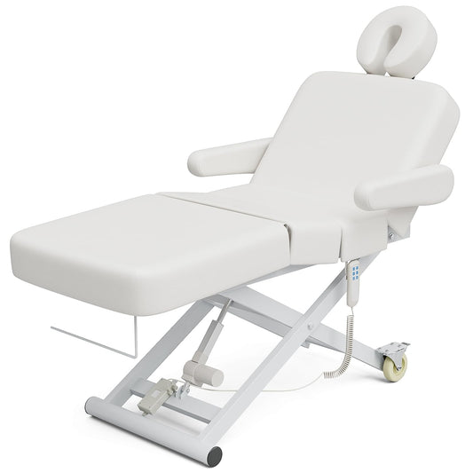 SyyBhb 6.7" Thickened Fully Electric Massage Table Professional for Clients, Customized Angle Adjustable and Electric Lift 3 Motor, Heavy Duty Frame, Exam/Treatment/Spa/Tattoo/Facial, White