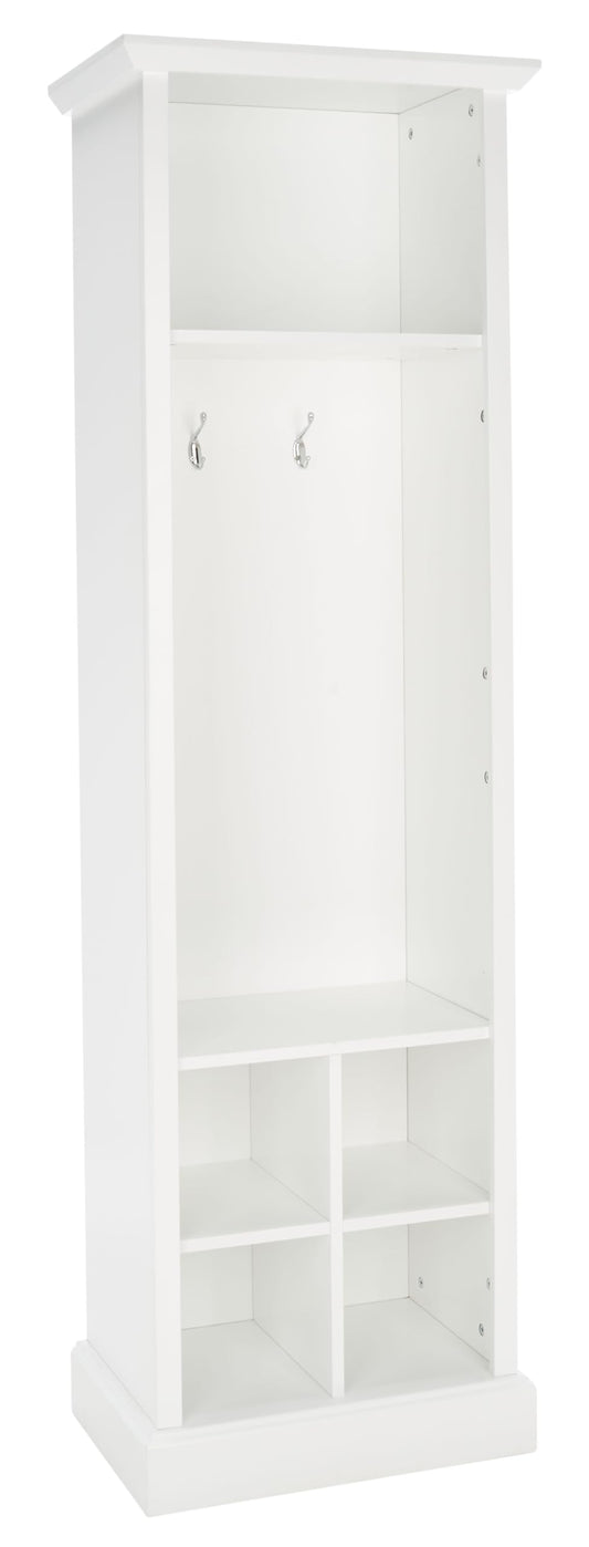 SAFAVIEH Home Collection Surrey Farmhouse Antique White 6-Shelf 2-Hook Bottom Storage Hall Tree (Fully Assembled)