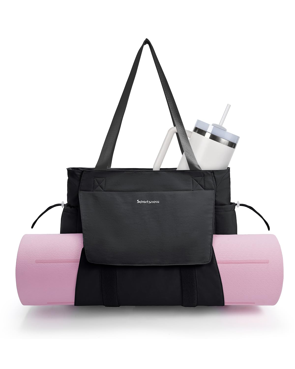 sportsnew Yoga Mat Bag Tote Yoga Gym Bags For Women Men with Waterproof Wet Pocket & Hook-and-loop, Quick Access Storage Yoga Mat Bag Carrier, Black