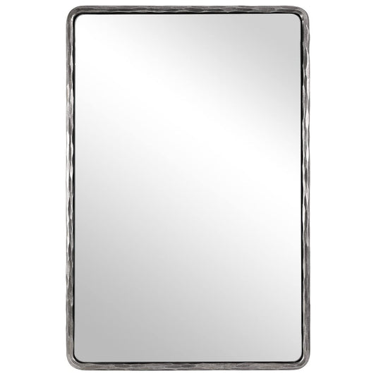 ANDY STAR Hand-Forged Silver Bathroom Mirror for Wall, 24x36 Inch Vintage Solid Steel Metal Frame Bathroom Vanity Mirror, Antique Rounded Rectangle Wall Mirror, Hangs Horizontally or Vertically