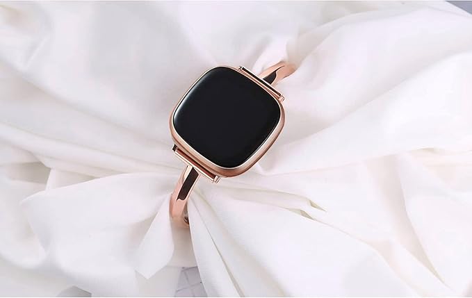 Silm Band Compatible with Fitbit Versa 4/Fitbit Sense 2 Band Cute Women, Bling Jewelry Metal Strap Replacement Compatible for Fitbit Sense/Versa 3 Women (Rose Gold)