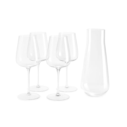 Fable Premium Wine Set - Includes 4 Crystal Wine Glasses and 1 Durable Glass Carafe - Dishwasher Safe Crystalware Bundle with Matching Carafe, Clear