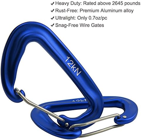 12kN 3.2"x2" Heavy-Duty Carabiner Clips - Durable, Lightweight Aluminum Alloy Carabiners for Hiking, Camping, Keychains, Dog Leashes, Hammocks & More