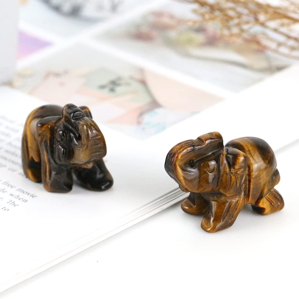 Tiger Eye Elephant Gemstone Figurines Hand Carved Pocket Statue Healing Crystals Good Luck for Home Decor 1.5 inches