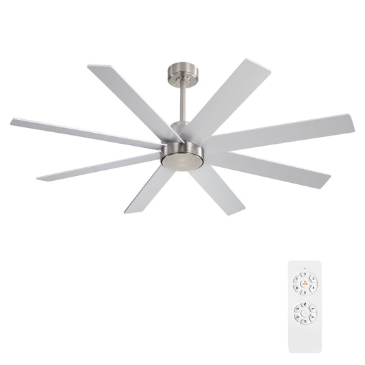 WINGBO 72" Large DC Ceiling Fans without Lights, 3 Downrods, 8 Plywood Blades, 6-Speeds Reversible DC Motor, Indoor Ceiling Fan No Lights for Bedroom Living Room Patio, Brushed Nickel and Silver