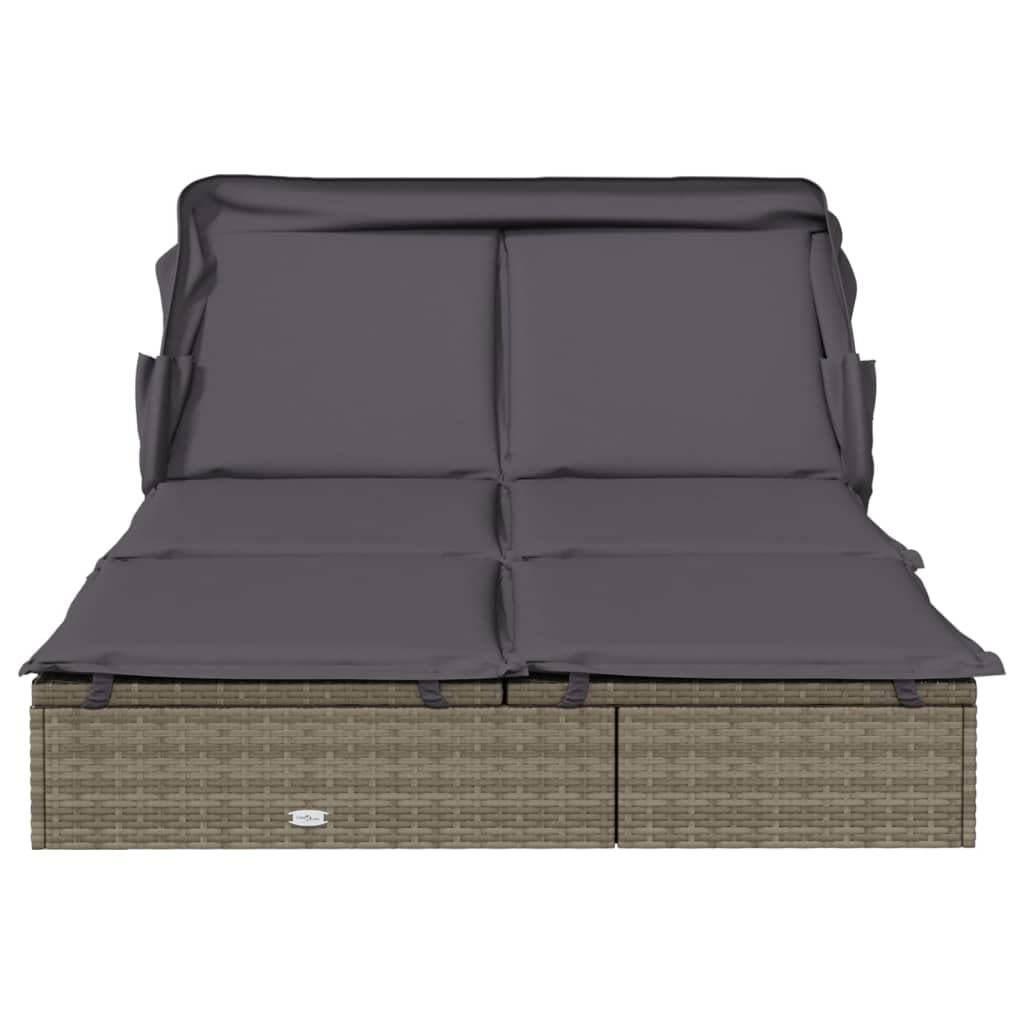 CongVVFV Grey PE Rattan Sunbed with Powder-Coated Steel Frame Double Foldable Adjustable Armrests Weather-Resistant Cushions Modern Outdoor Furniture for Patio Garden Balcony Lounging