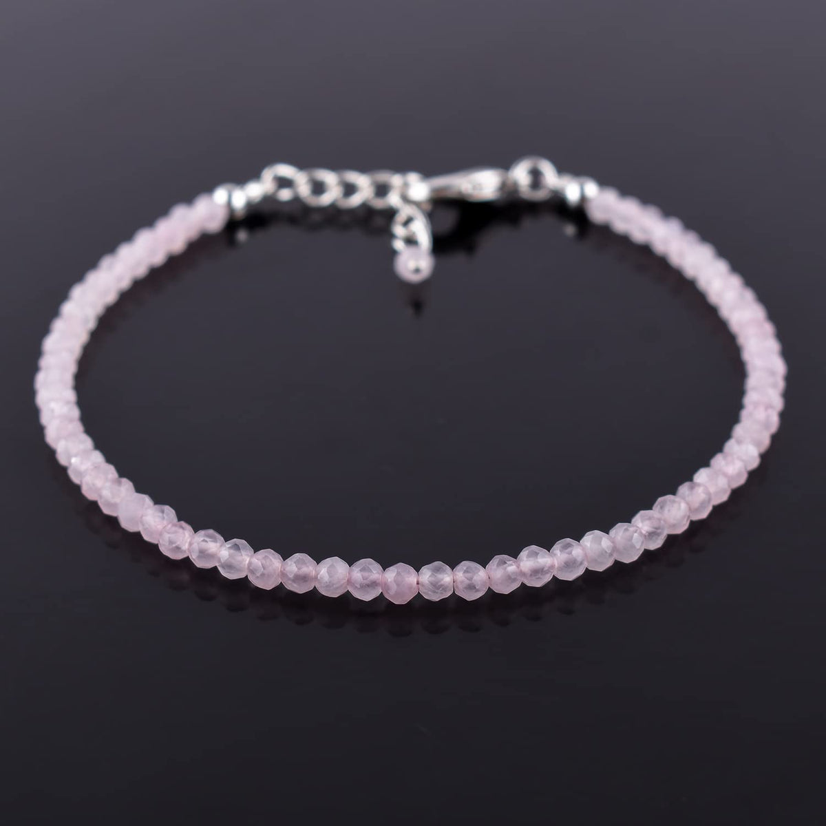 YANARA Rose Quartz Bracelet for Women, Natural Pink Gemstone Beads Dainty Jewelry, April Birthstone, Energy Healing Crystals, Silver Plated Chain 8 inch Adjustable, Birthday Valentines Day Gifts For Her