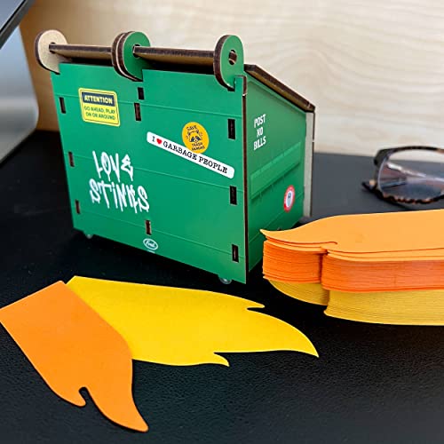 Genuine Fred Desk Dumpster Pencil Holder with 100+ Flame Note Cards, Funny 3-Compartment Organizer for Office Supplies, Desk Caddy for Work or Home