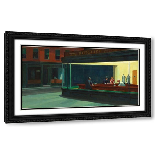 Hopper, Edward 40x26 Large Black Ornate Frame and Double Matted Museum Art Print Titled Nighthawks