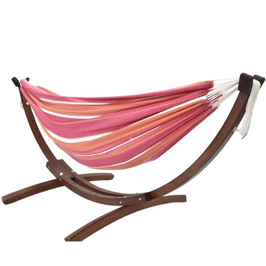 Vivere Double Cotton Hammock with Solid Pine Arc Stand - 450 lb Capacity, Durable FSC Wood Frame, Comfortable 87 Bed, Includes Hardware & User Guide (Mimosa)