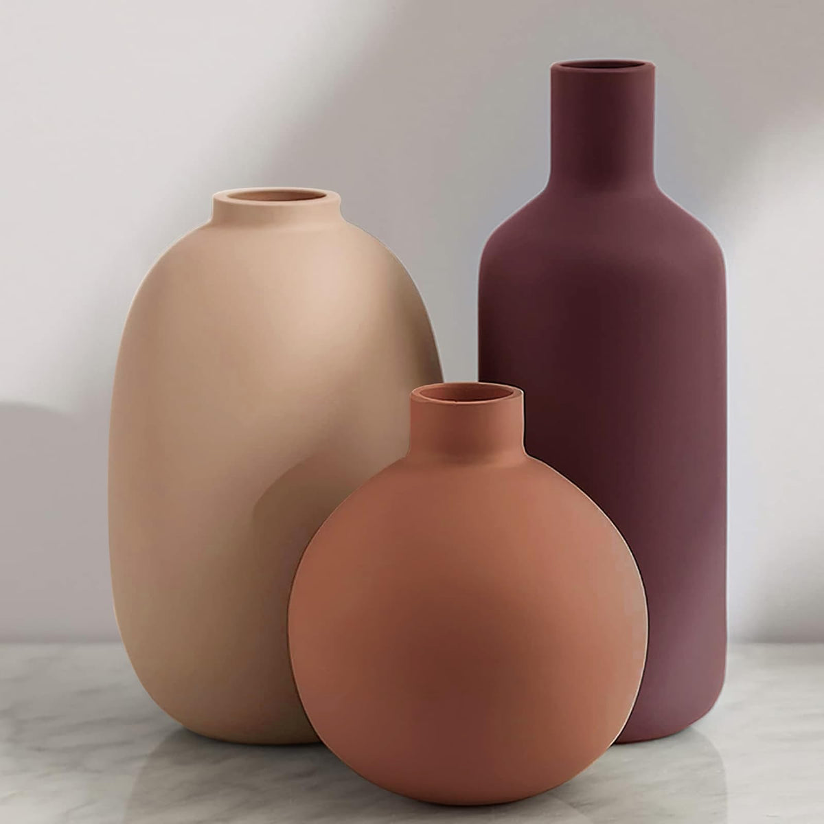 Ceramic Modern Vase for Home Decor Farmhouse Vases Set of 3 Terracotta Decorative Pottery Boho Vases for Pampas Grass Living Room Kitchen Bedroom Entryway Mantel Decor