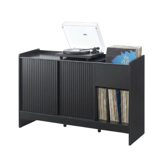 Furnifact Blue Record Player Cabinet with Vinyl Storage, Stylish Design, Durable Construction for Home Audio and Entertainment Centers