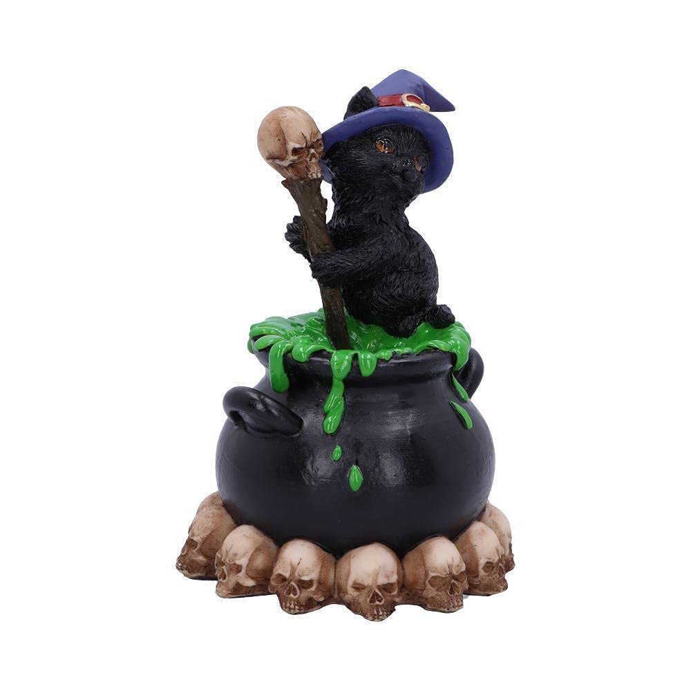 Nemesis Now Spook Witches Familiar Black Cat and Bubbling Cauldron Figurine,12cm