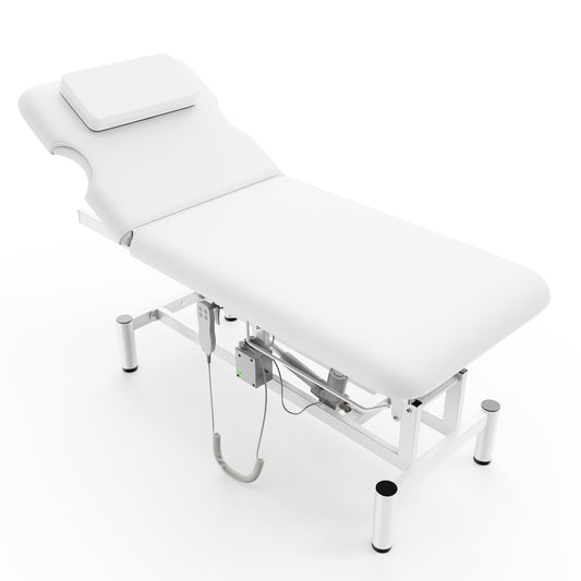 Dolonm 2 Motors Electric Massage Table, Hydraulic Electric Lift Adjustable Backrest and Height Lifting for Treatment, Physical Therapy, Spinal Massage, Facial Spa, Waxing, Tattooing - White