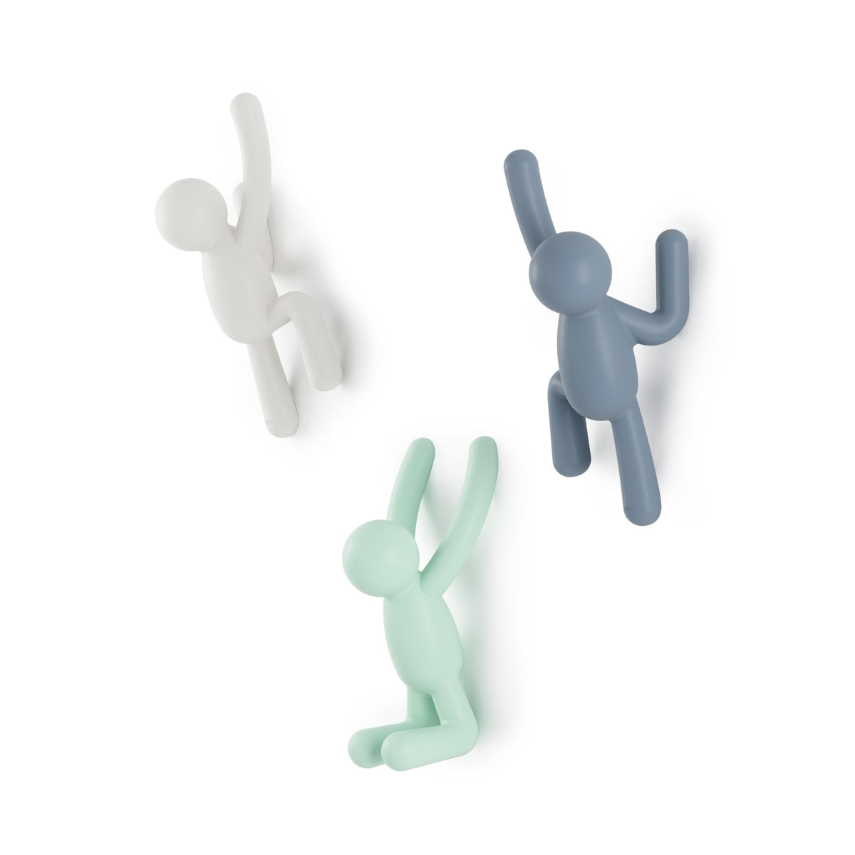 Umbra Buddy Wall Hooks – Decorative Wall Mounted Coat Hooks for Hanging Coats, Scarves, Bags, Purses, Backpacks, Towels and More, Set of 3, White/Grey/Mint