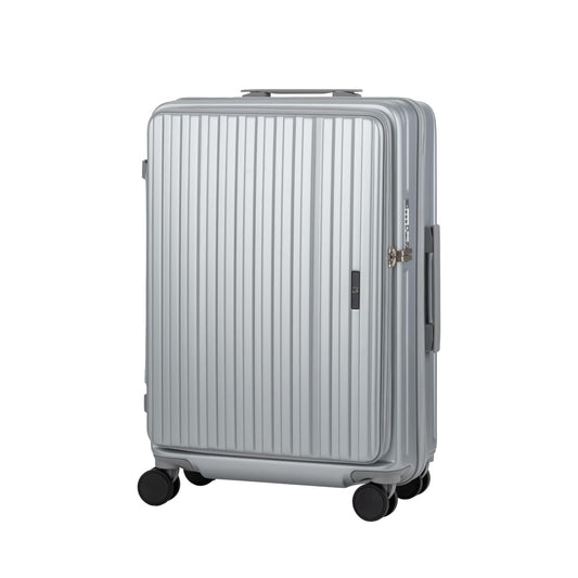 LEGEND WALKER 24" Checked Luggage, Front Opening Expandable Hardshell Suitcase with Spinner Wheels, TSA Lock, USB Port & Cup Holder, Silver, 5524-60