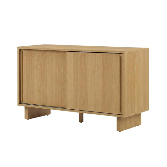 Furnifact White Oak Record Player Cabinet with Vinyl Storage, Audio Stand, Storage Compartments, Durable, for Living Room or Studio