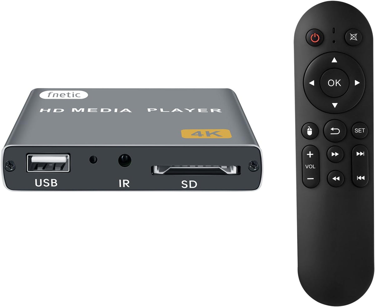 fnetic 4K MP4 H.265/HEVC, Digital Media Player, TV Video Player with HDMI/AV Output, Digital Signage Mini HD Media