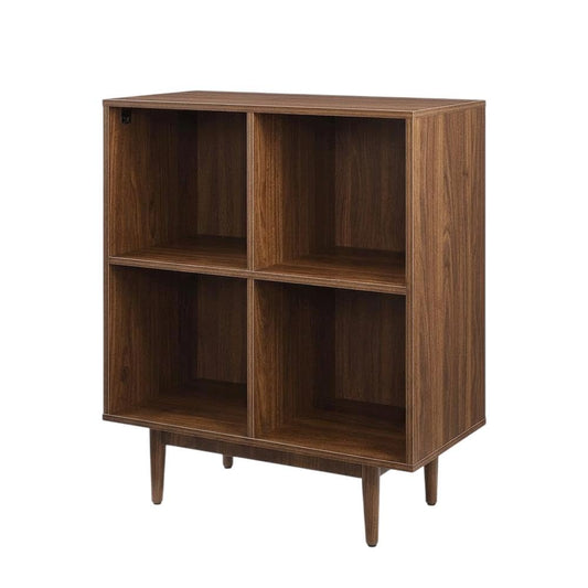 Furnifact Black 4 Cube Record Player Stand with Vinyl Storage, Modern Entertainment Center, Compact Design, Durable and Easy Assembly
