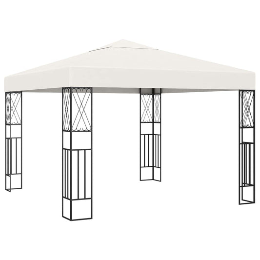 Cream Polyester Gazebo, 9.8x9.8 ft Square Outdoor Canopy Tent with Powder-Coated Steel Frame, Water Resistant UV Protection for Patio, Garden, Terrace Outdoor Structures
