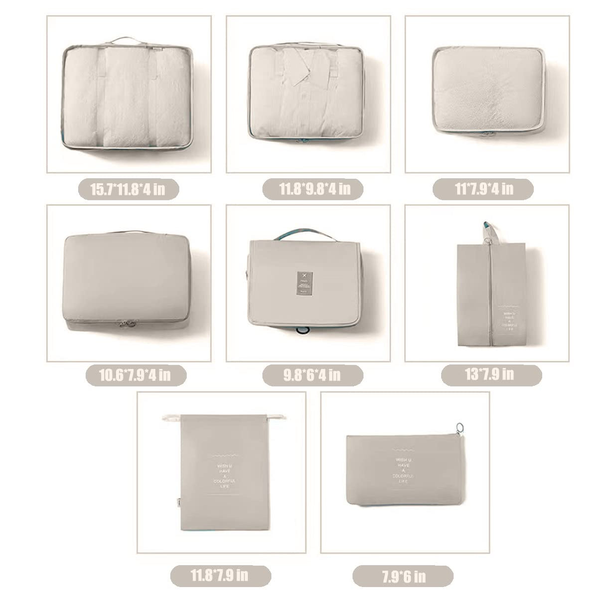 Xducom 8 Set Packing Cubes, Travel Luggage Packing Organizers (Beige)