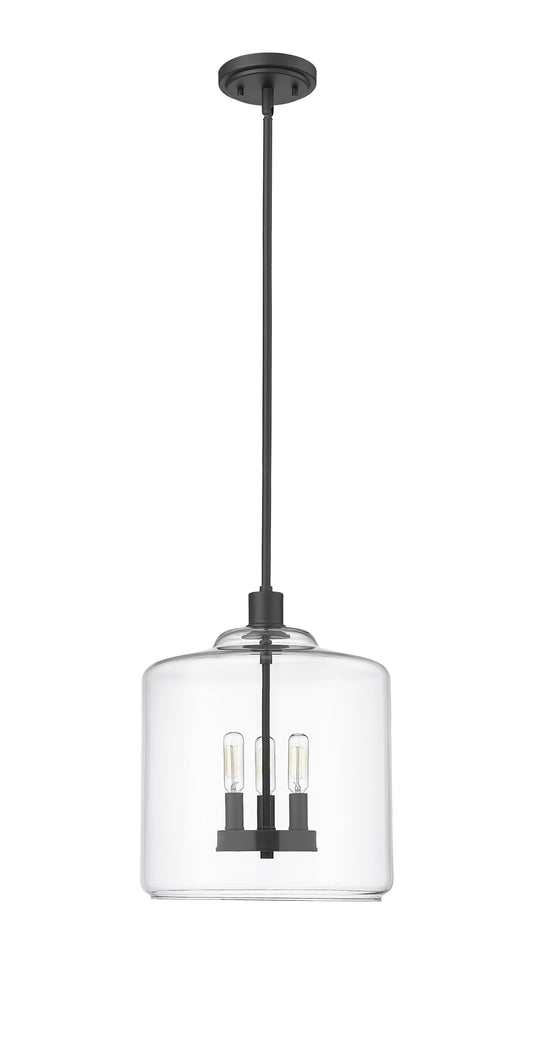 ML Lighting | Asheville Collection | 46933-MB | Metal 3-Light Pendant in Matte Black with Clear Glass Shade | Adjustable 3-Section Stem Design | Modern Design with an Heirloom Quality