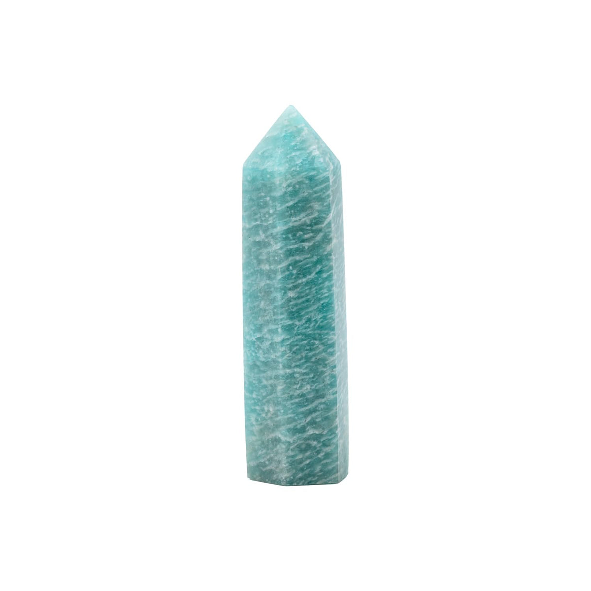 Angelstones Natural Blue Amazonite Gemstone Healing Crystal Hexagonal Pointed Reiki Chakra Faceted Prism Wand Carved Stone Figurine Home Decor